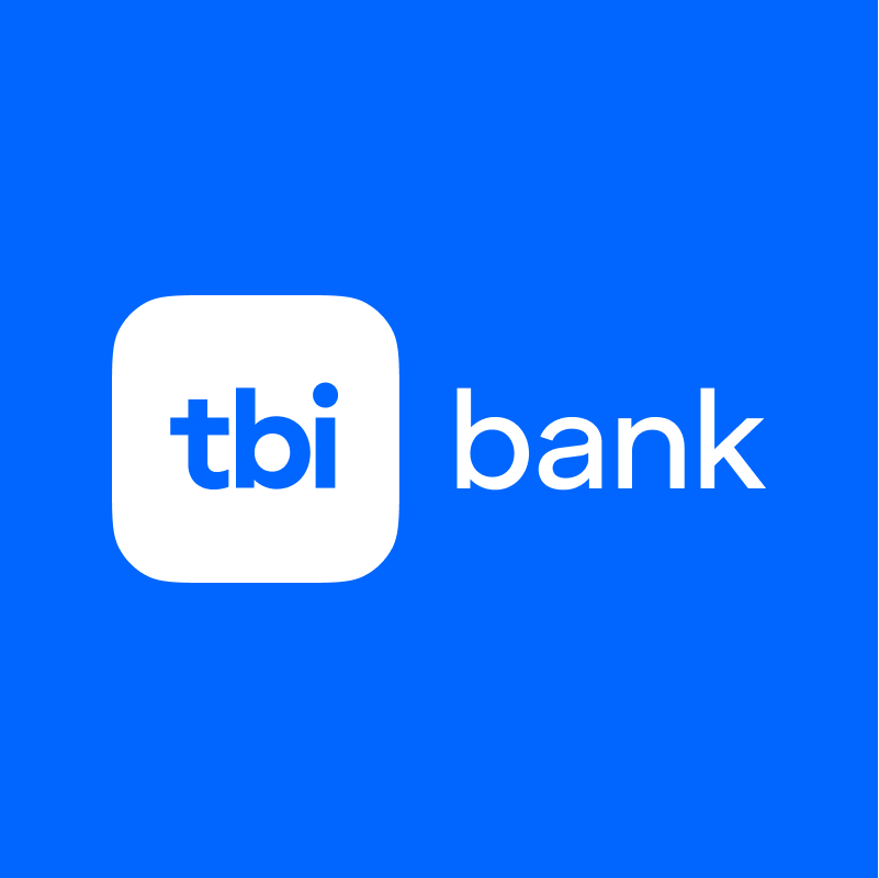 tbi bank logo on blue background