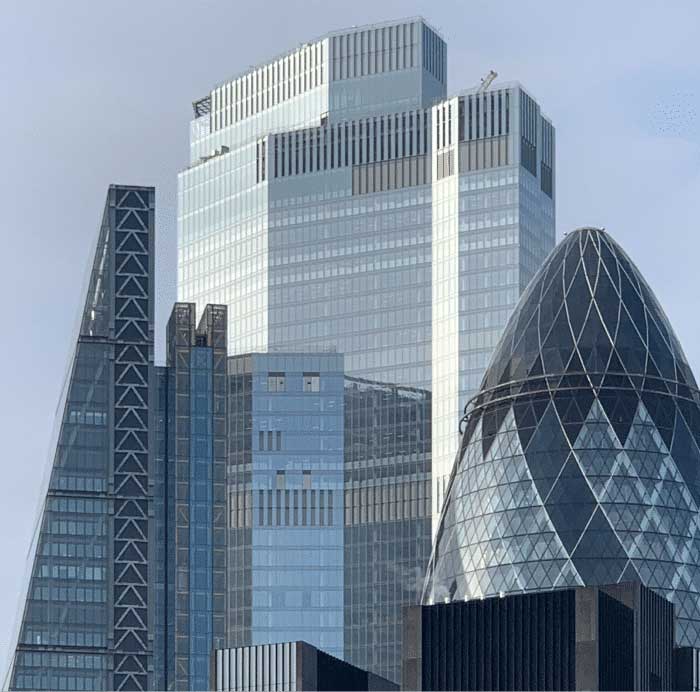 glass buildings in financial district in London