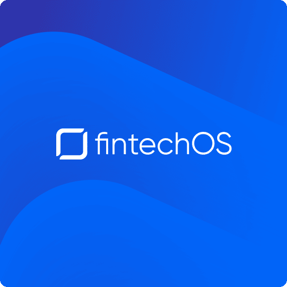 FintechOS logo on blue waves
