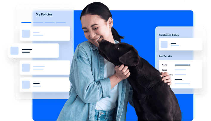 Woman cuddling black dog FintechOS pet insurance